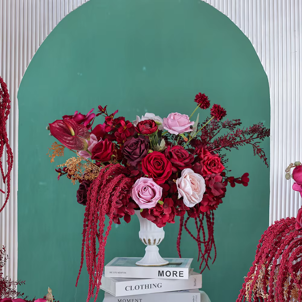 Arrangement floral suspendu d'orchidée d'hortensia artificielle Rose bordeaux de luxe pour décor d'arrière-plan de scène d'événement de mariage J2954