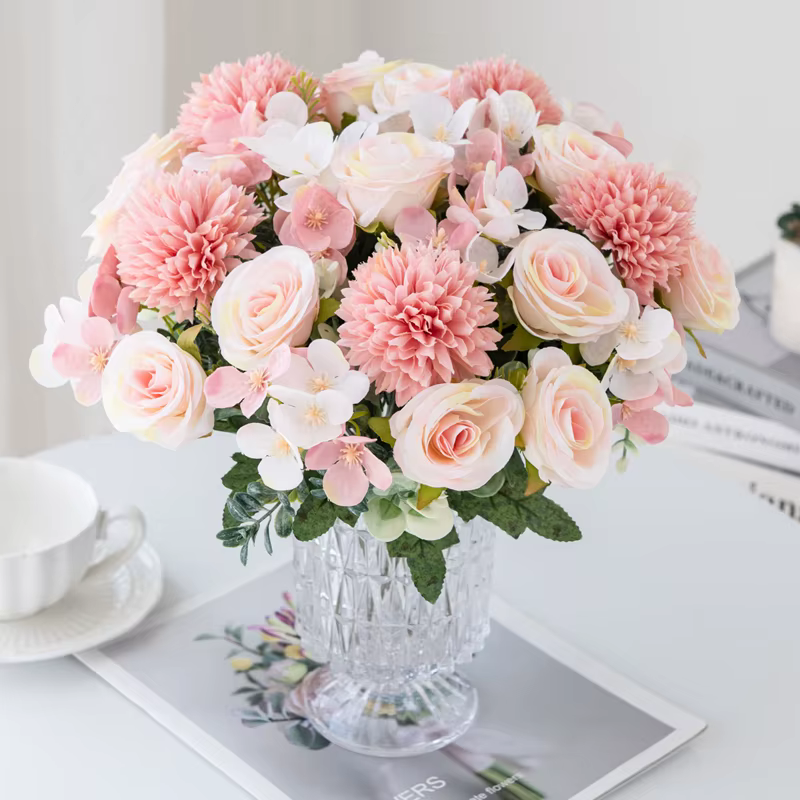 Fleur artificielle Rose chrysanthème soie bouquet de mariée mariage extérieur jardin arc saint valentin maison vase table bricolage cadeau décor