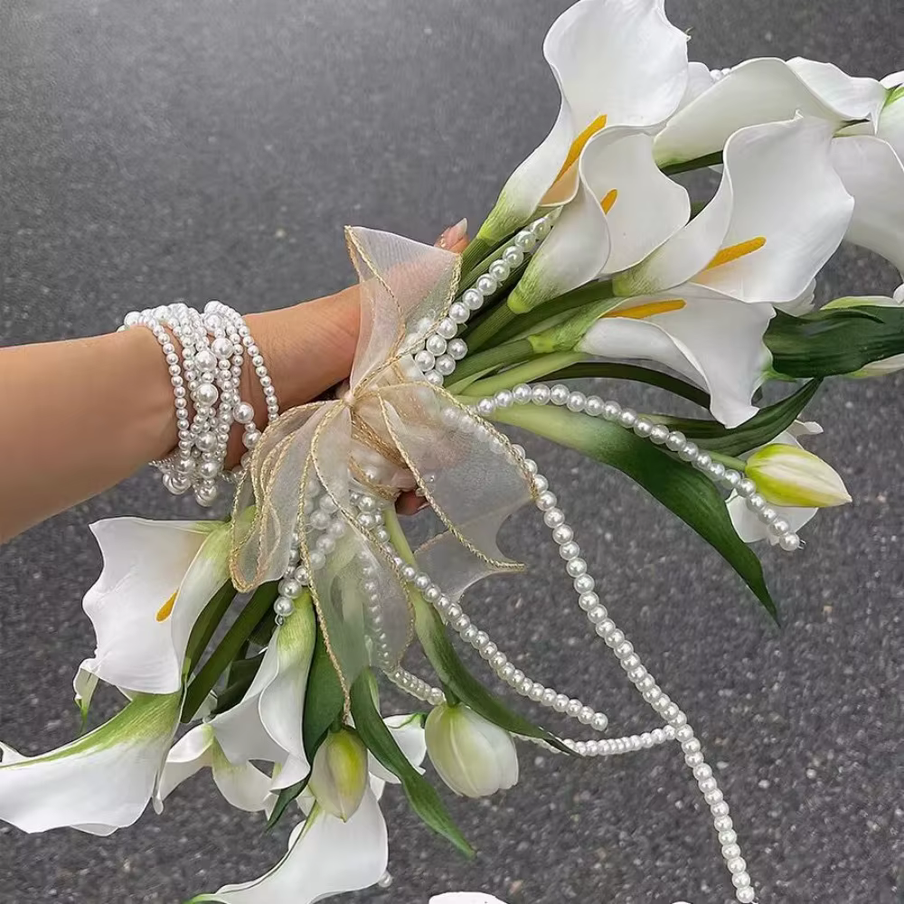 Bouquet de fleurs artificielles de luxe avec perles pour mariage