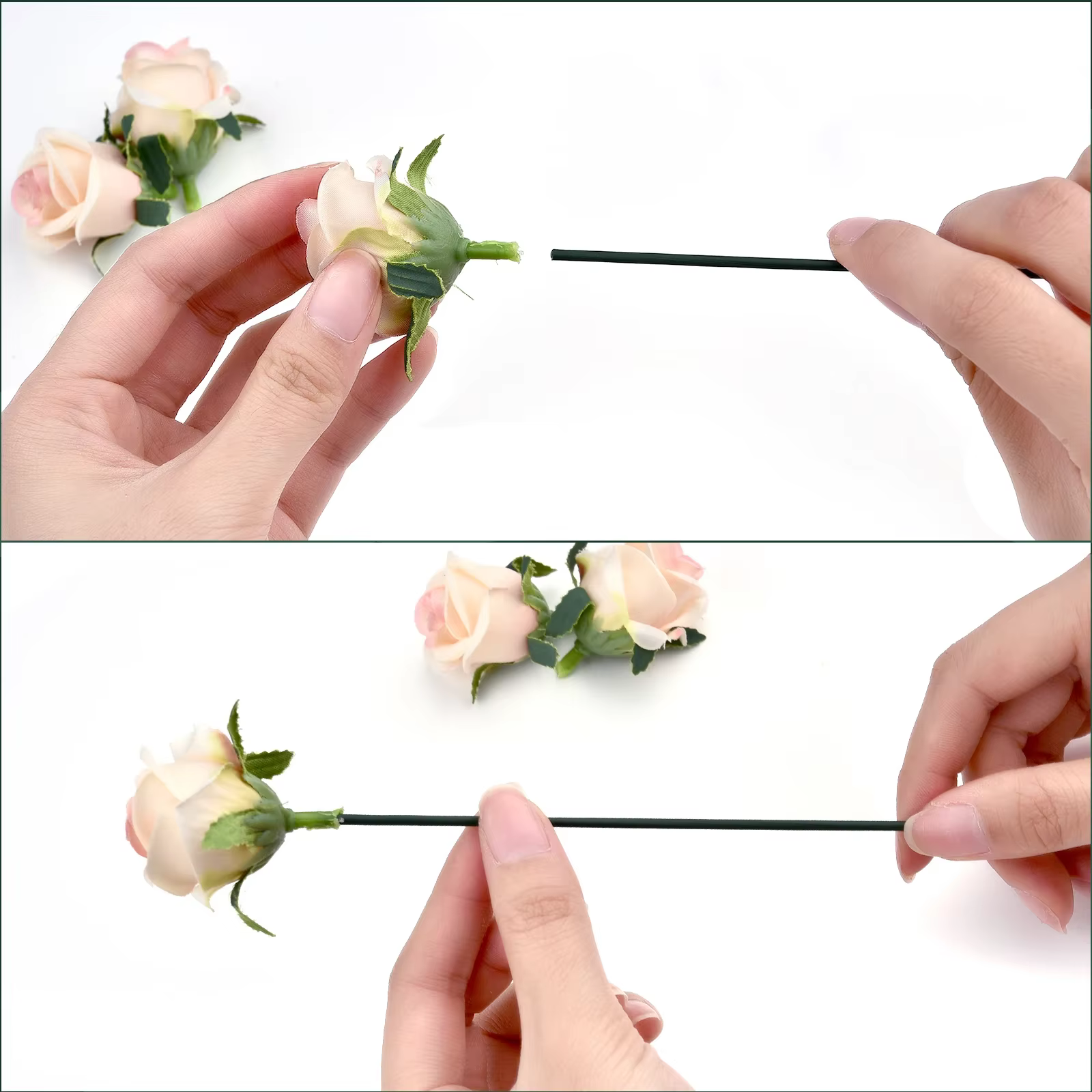 Tiges de fleurs vertes artificielles, 15/20/25/30/40cm, matériel floral à faire soi-même, accessoires à tiges en fil faits à la main pour décoration de mariage et de maison, 50 pièces