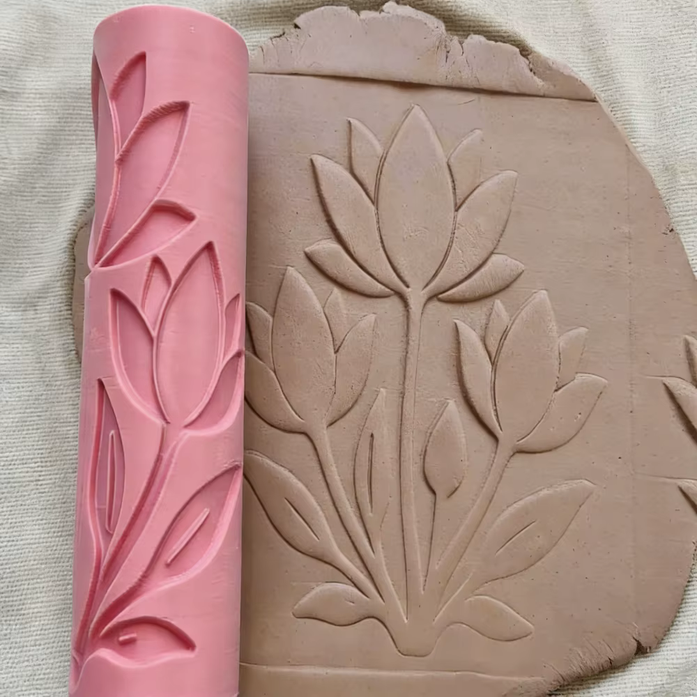 Rouleau de texture en relief motif fleur de lotus pour pâte polymère