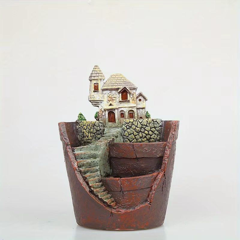 Pot de plantes créatif avec ville du ciel