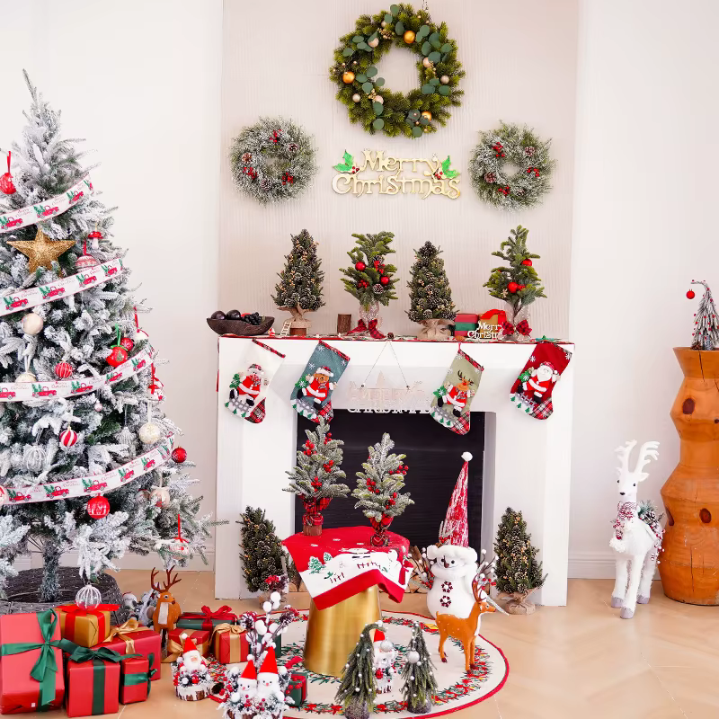 Angela fleur rouge baies pin aiguille Mini arbre de noël nouvel an maison Table chandelier décorations fenêtre affichage accessoire SD-0362