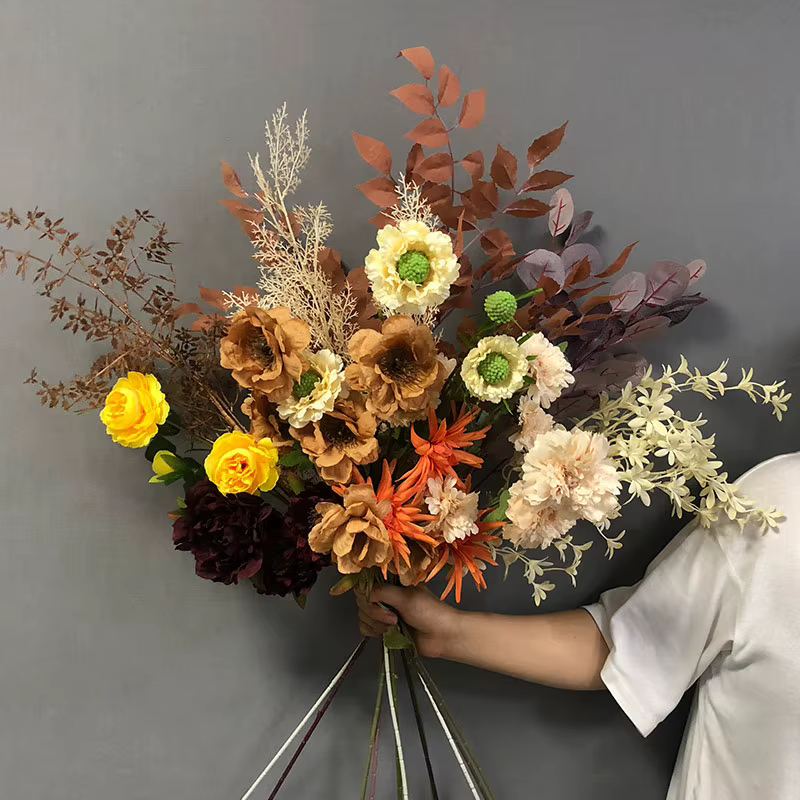 Bouquet botanique rose en rayonne d'automne