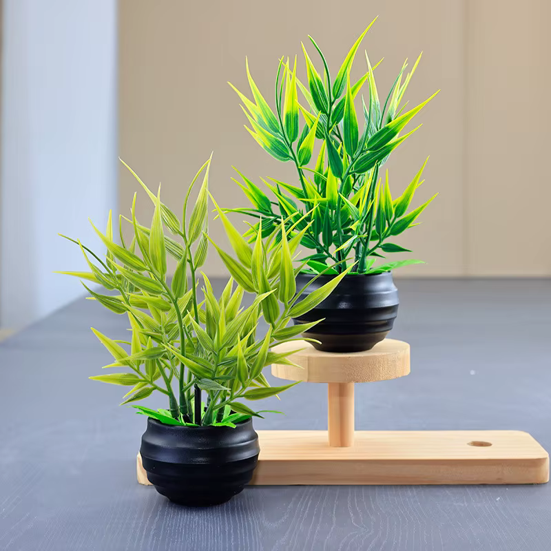 Bonsaï artificiel vert fausse plante feuille de bambou fleur