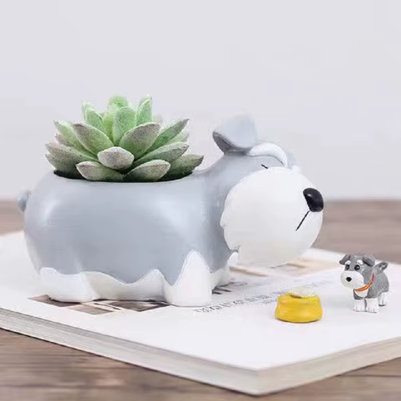 Cadeau créatif Schnauzer planteur de chien Pot de plante succulente Pots mignons pour plantes Cactus jardin décoration de bureau à domicile pour les amoureux des chiens