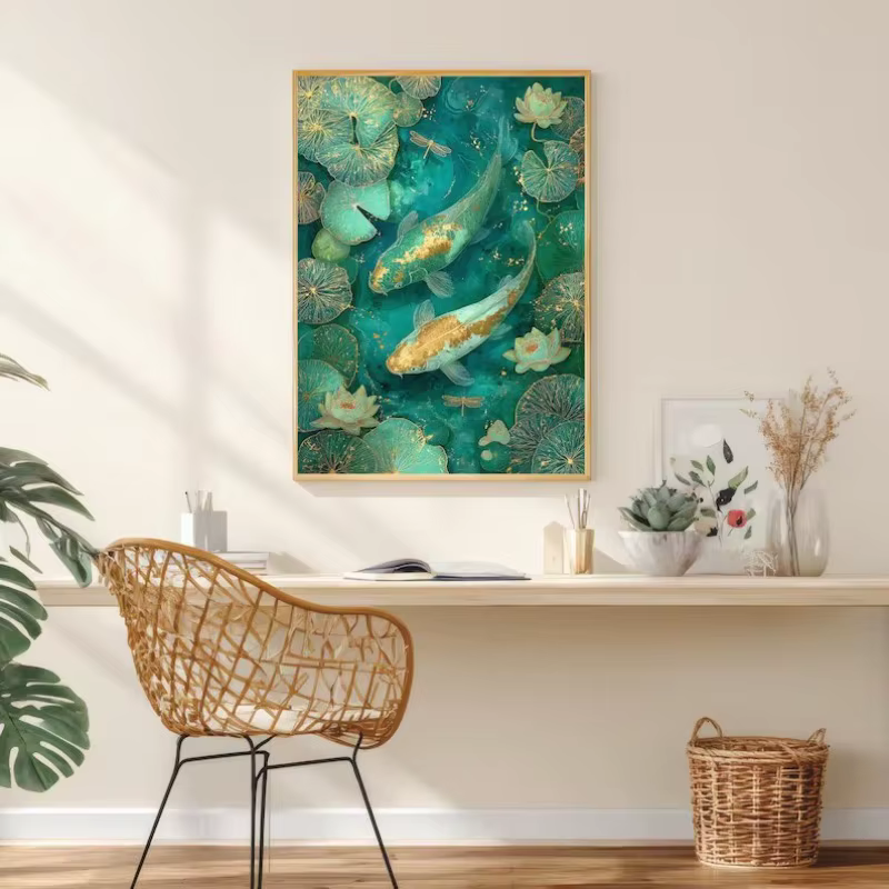 Affiche de poisson Koi émeraude d'étang japonais