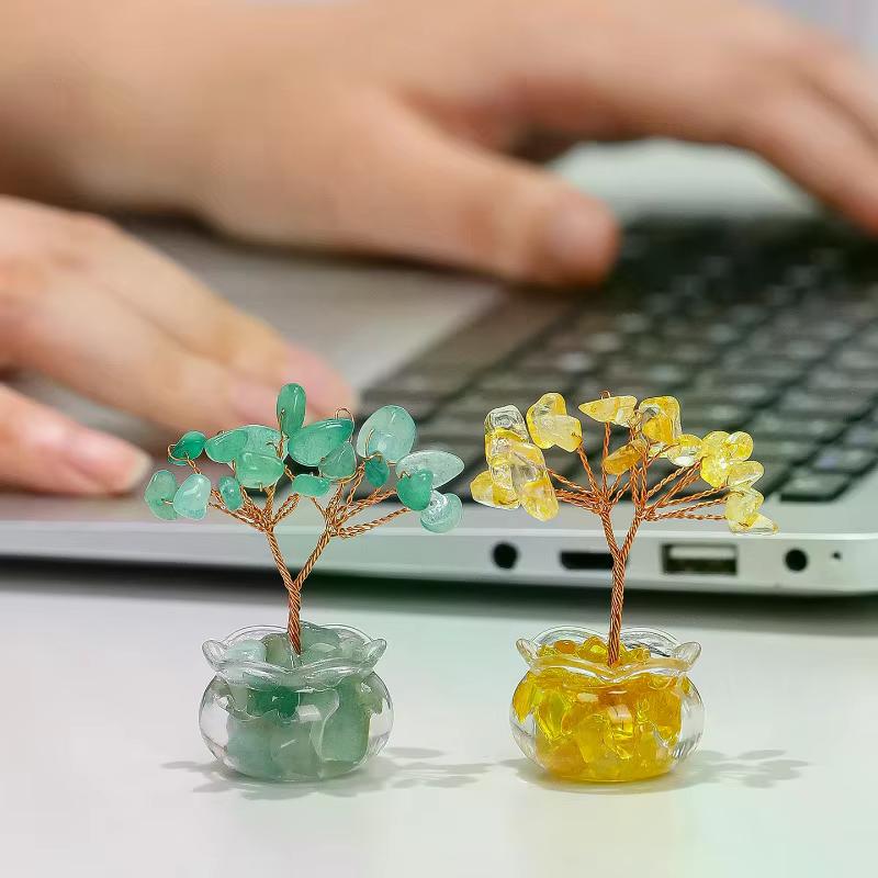 Arbre d'argent en cristal jaune naturel