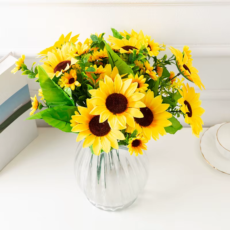 1 bouquet de 13 têtes de tournesols artificiels
