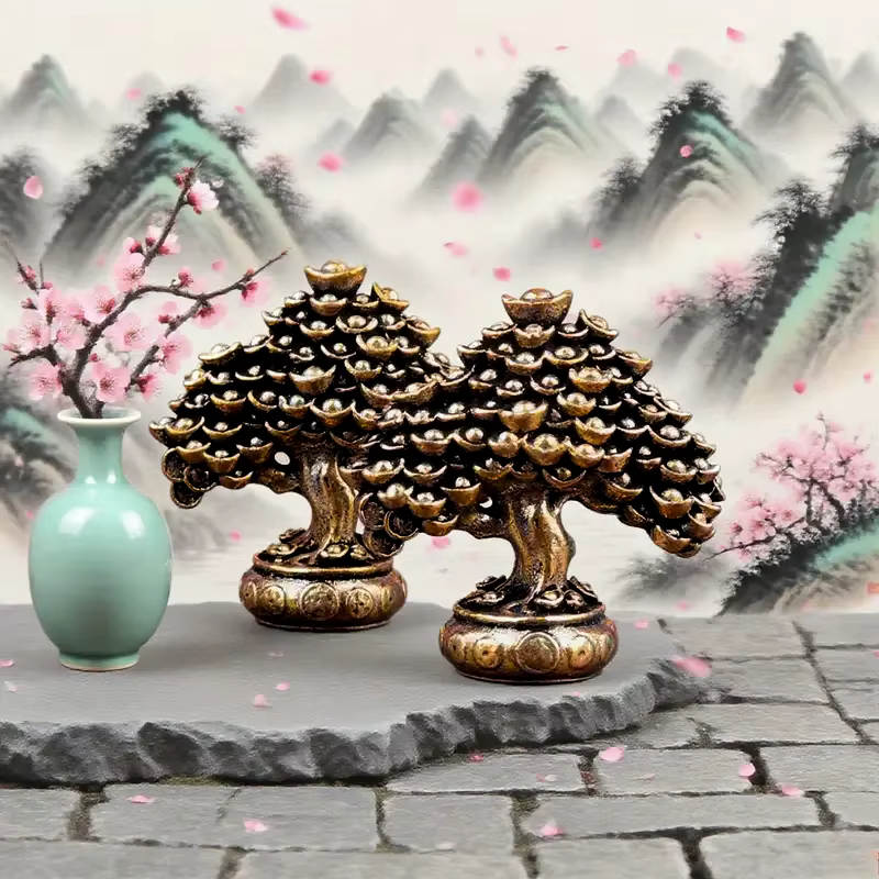 Figurines Feng Shui d'arbre de richesse chinoise en laiton