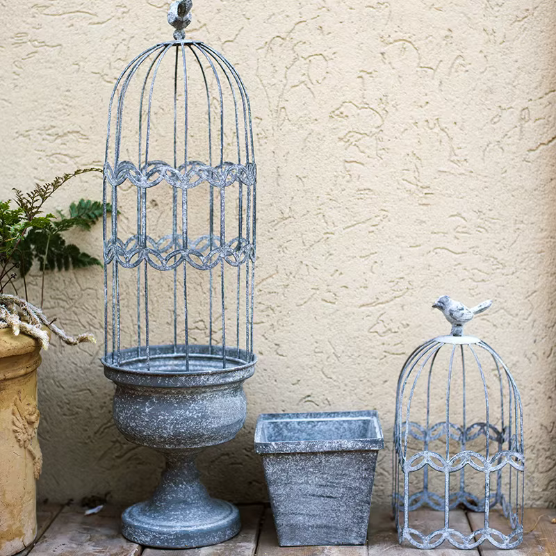 Cage à oiseaux Vintage, décoration florale, Pot de fleur, jardin, cour, jardin Rural, cage à oiseaux rustique, décoration de maison, décor de cour de maison Vintage