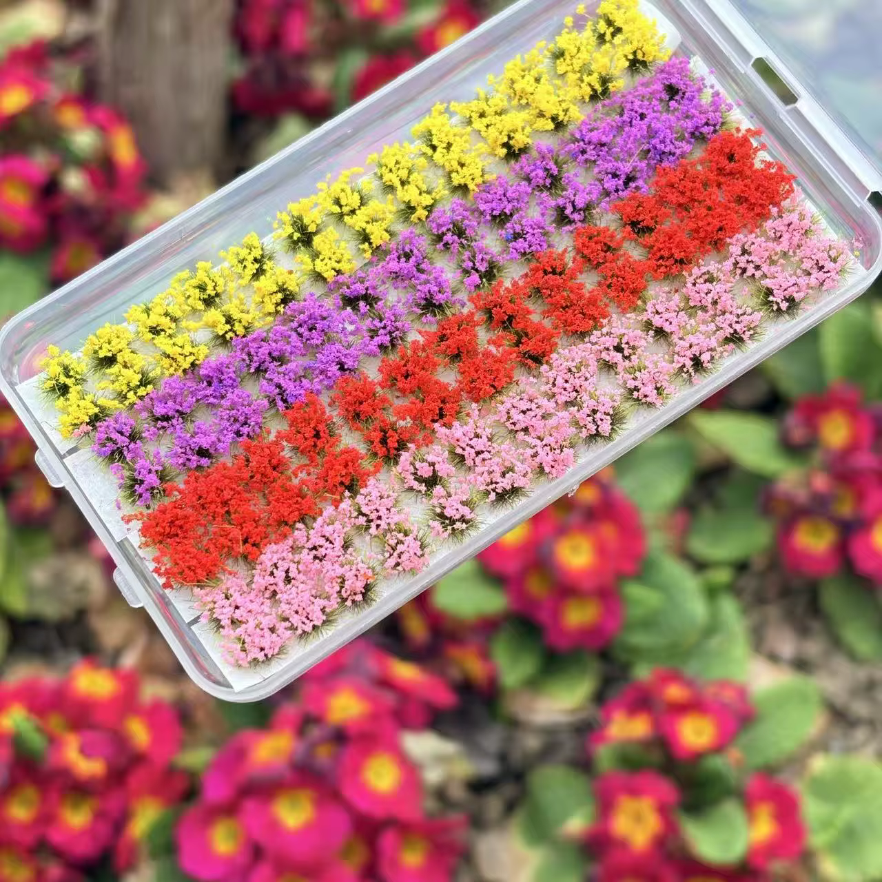 Boîte de 4 mini-clusters de fleurs de couleurs variées pour modèle architectural miniature