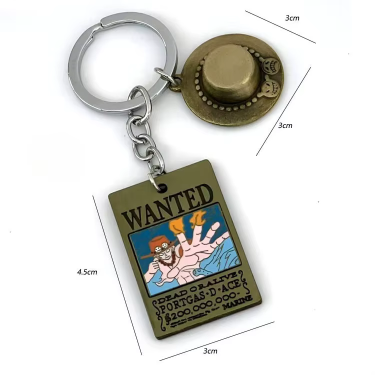 Porte-clés One Piece Luffy Roronoa Zoro Ace, design créatif de dessin animé, style 'Wanted', en alliage, pendentif décoratif pour sac à dos, cadeau