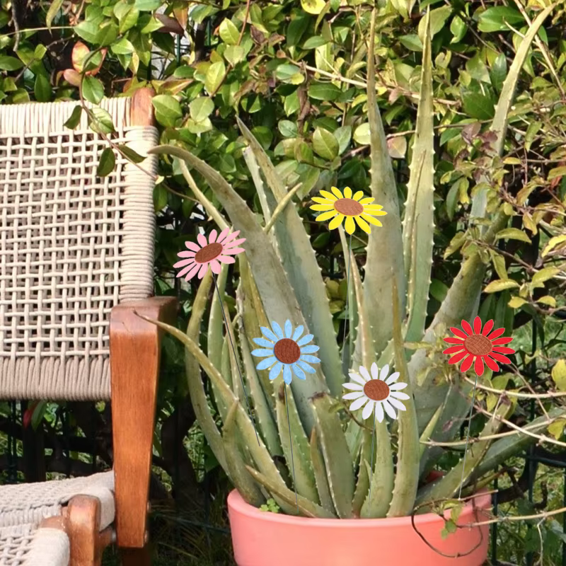 Piquets de jardin tournesol en métal Vintage