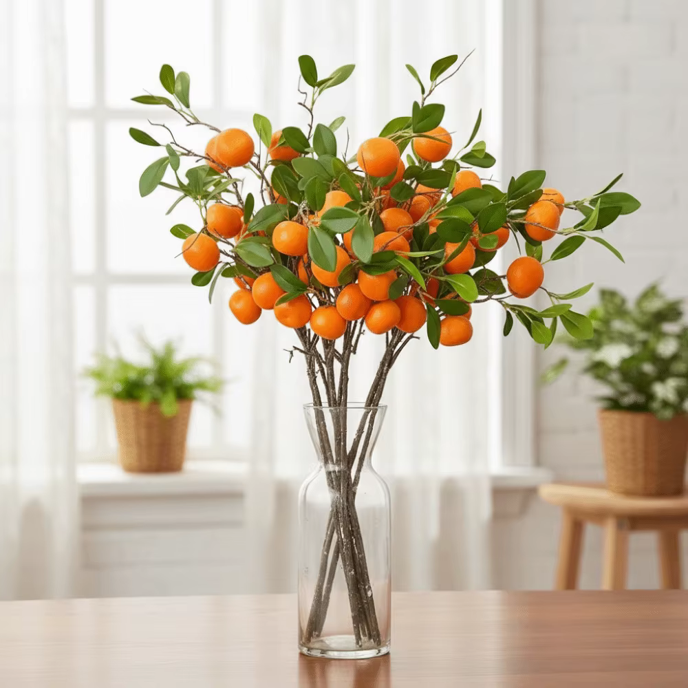 Branche d'Orange Artificielle Feuilles Vertes