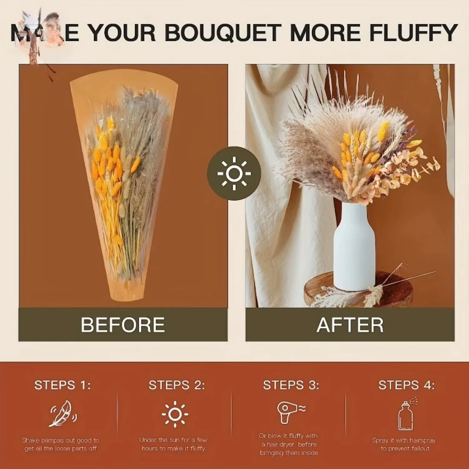 Bouquets de fleurs d'herbe de la pampa naturelle et moelleuse pour arrangements floraux de mariage