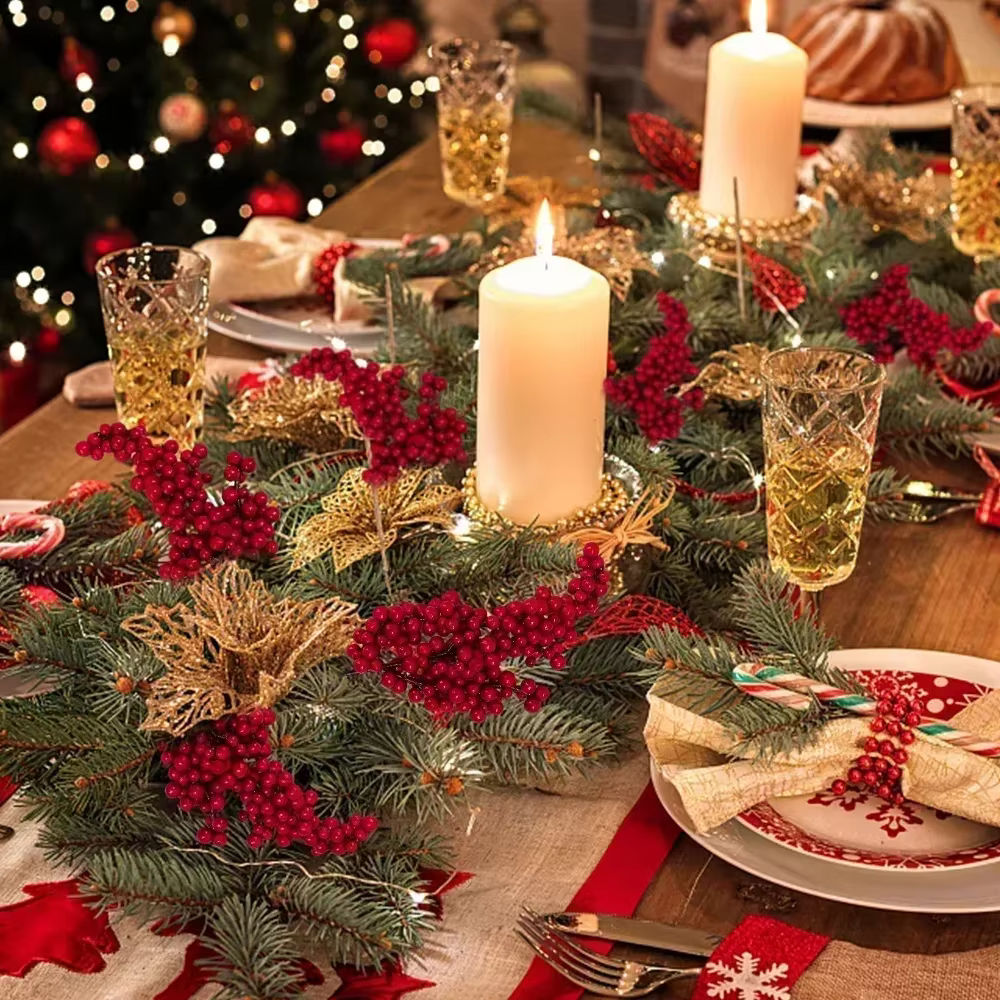 Branche de baies rouges artificielles de Noël