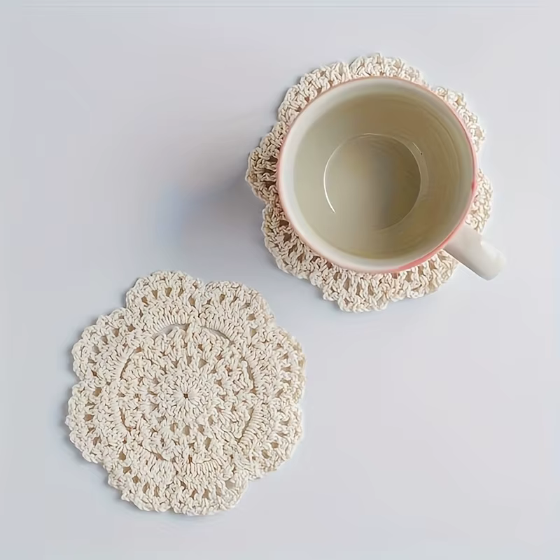 Vintage |     Crochet floral] 4 pièces de dessous-de-verre vintage en crochet floral |     Porte-gobelets décoratifs rustiques Cottagecore pour café