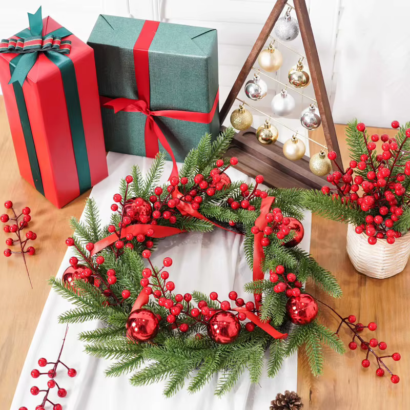 20 pièces baies de houx artificielles noël hiver fausses