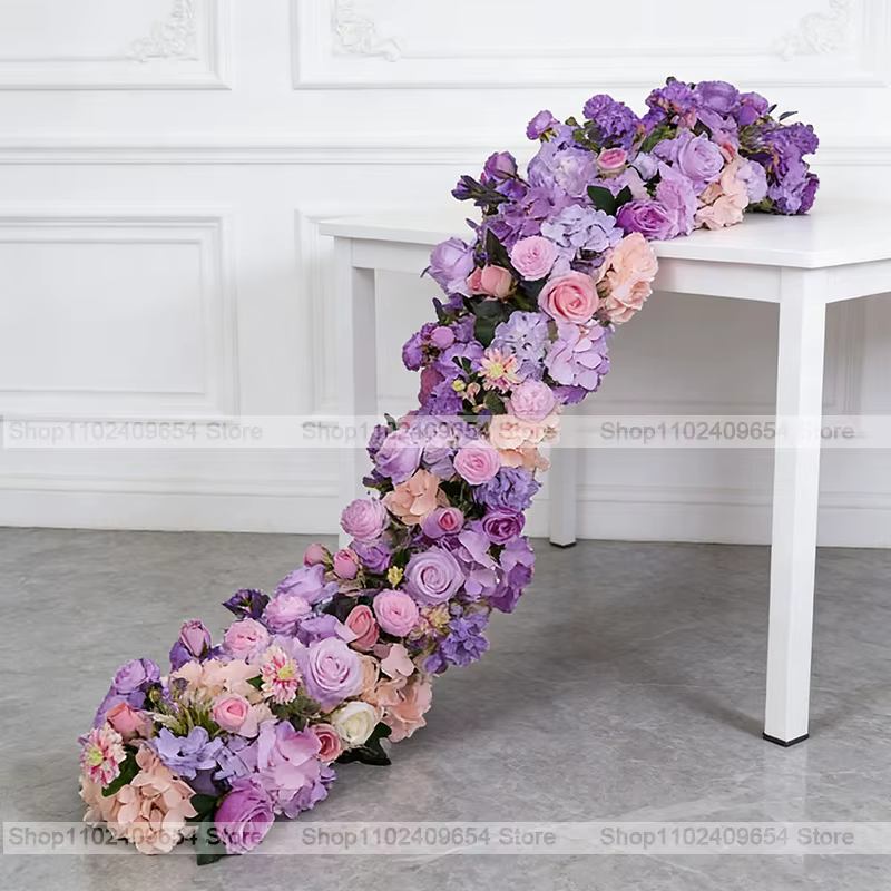 200/50cm Guirlande de fleurs artificielles de roses blanches de luxe pour centre de table de mariage