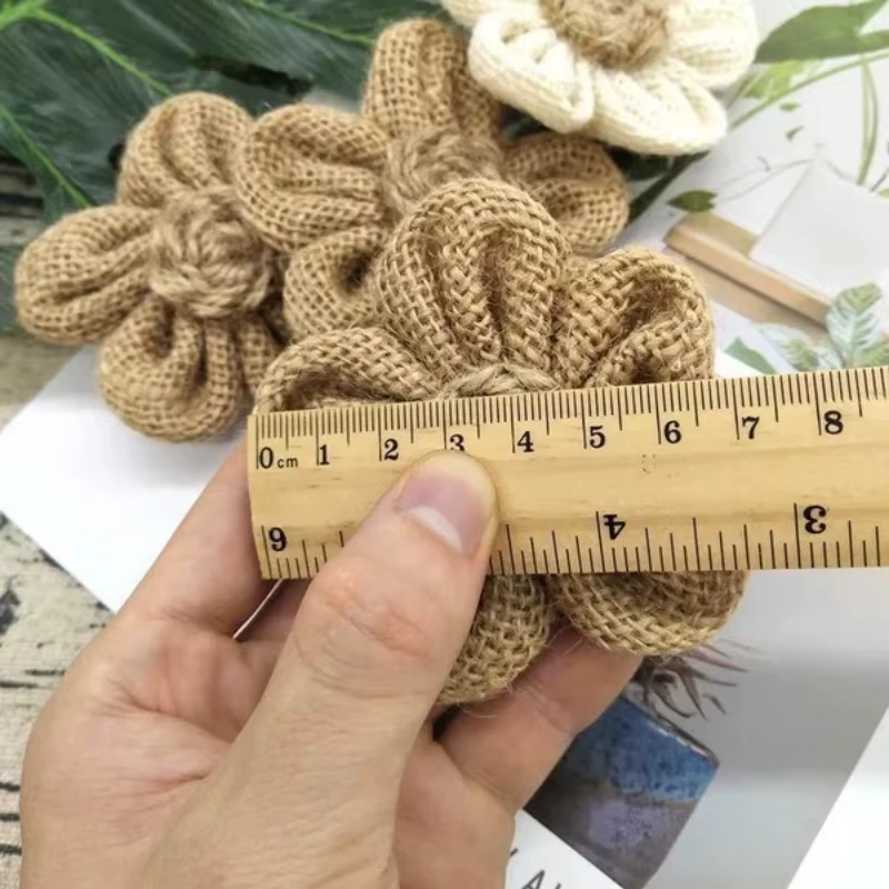Toile de Jute naturelle faite à la main, fleur de souffle, fournitures artisanales de bricolage, faveur Vintage rustique, décoration de fête de noël et de mariage, 10 pièces