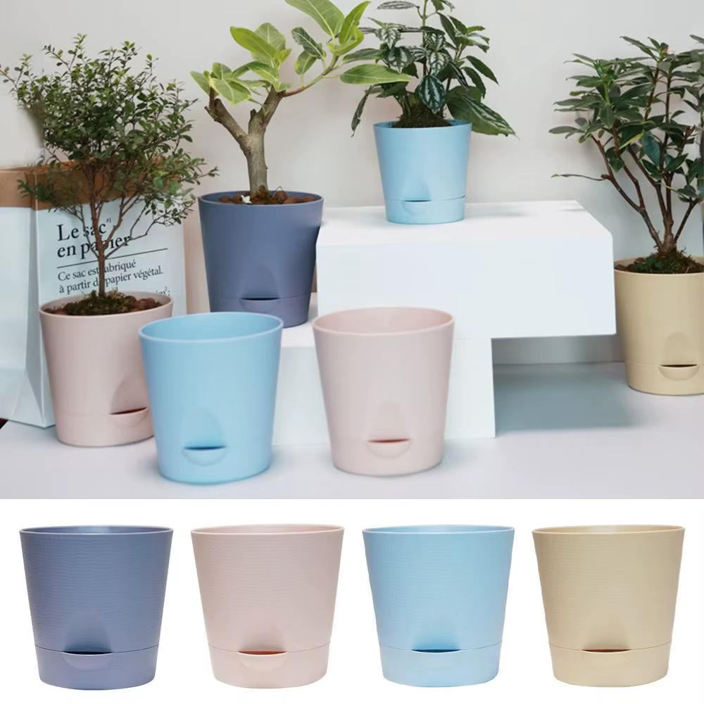 Pot de fleurs multicolore auto-arrosant en plastique