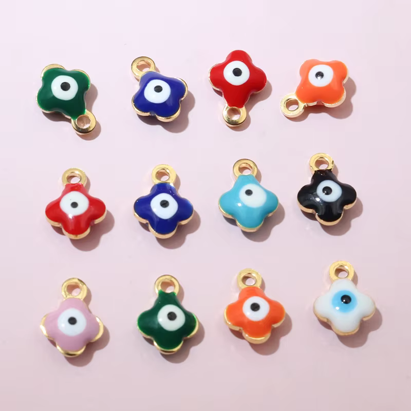 20pcs 9x7mm émail mauvais yeux fleur charmes pendentif petit en acier inoxydable bricolage fabrication de bijoux accessoires résultats