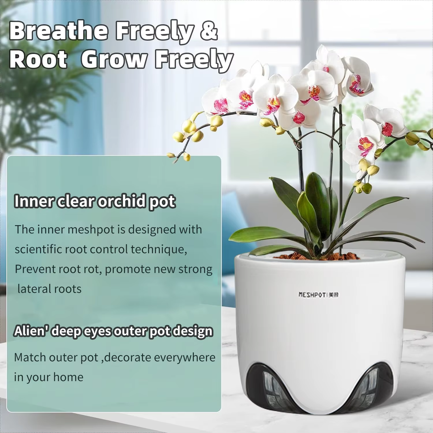 Pots d'orchidées à double couche Meshpot avec trous – Jardinières en plastique imitant la céramique