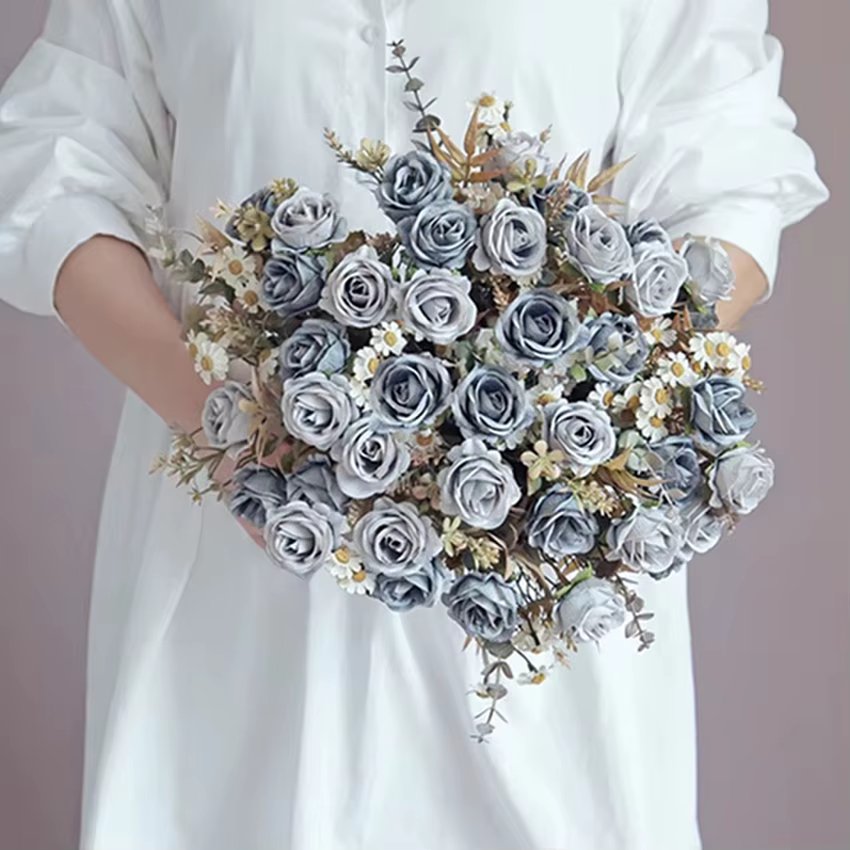Roses en soie fleurs artificielles bricolage mariage maison salle de réception décoration de fête de Noël Bouquet de mariée produits colorés de photographie