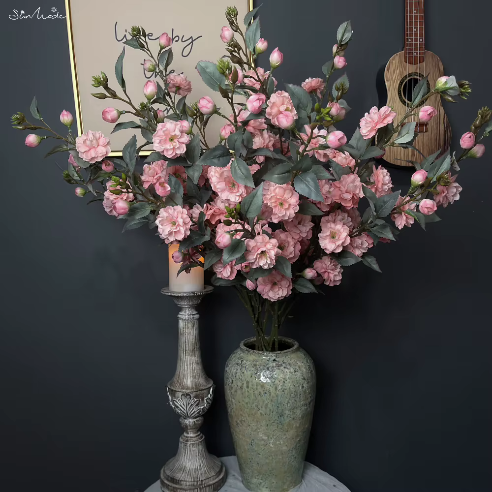 SunMade-Fleurs de camélia artificielles à longue branche