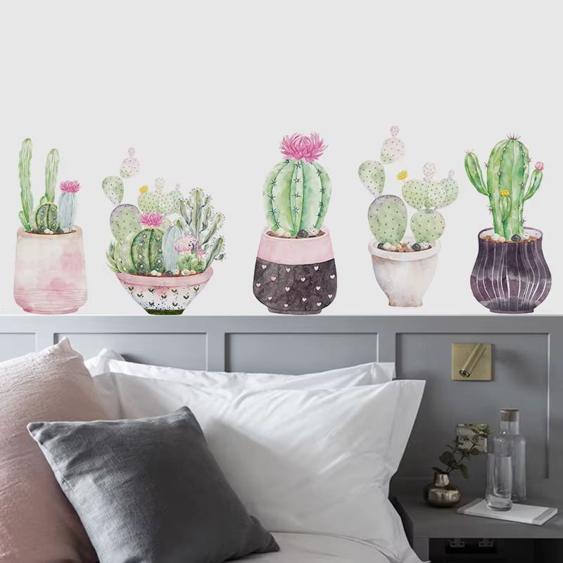Autocollant mural en forme de cactus vert de dessin animé