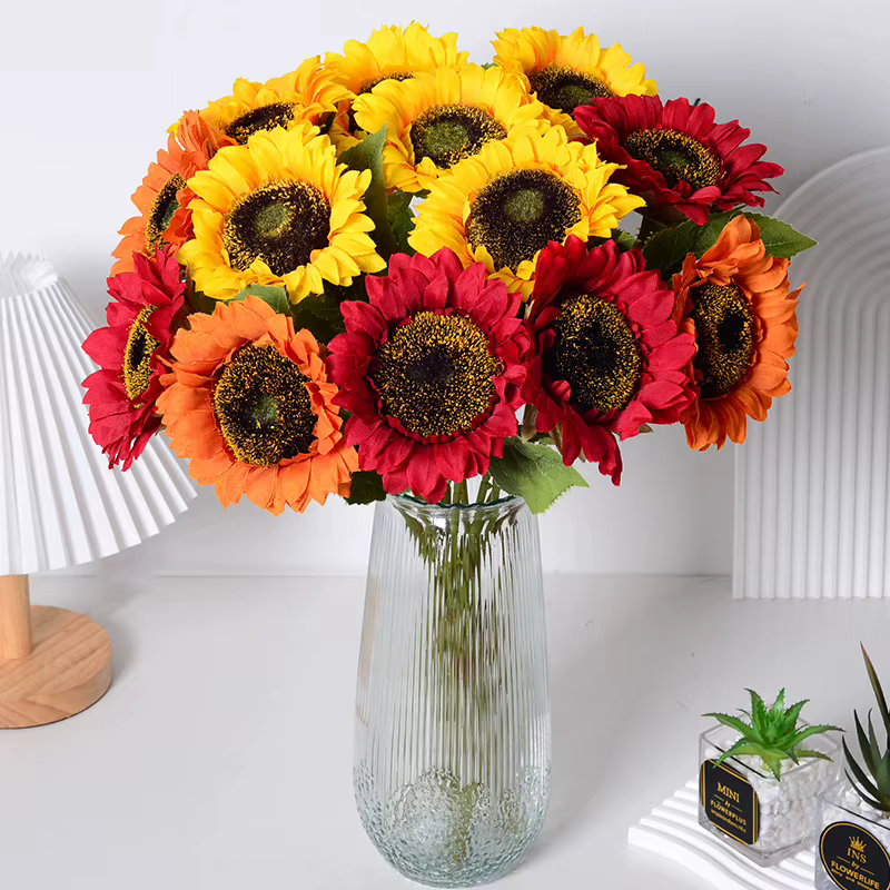 Branche de Fleurs Artificielles de Tournesol avec Cuir oral elu
