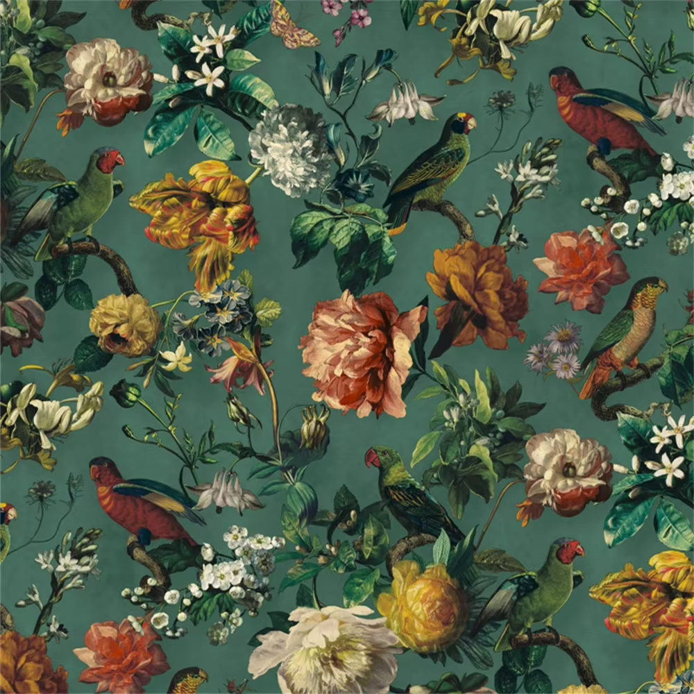Papier peint personnalisé en forme d'oiseau et de fleur rurale