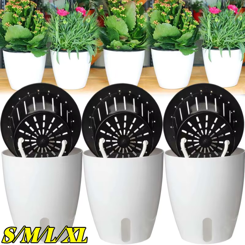 Pots de plantes d'intérieur auto-arrosants avec corde en coton