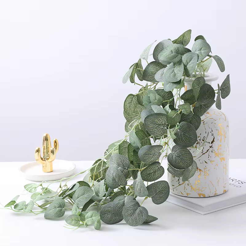 Plante artificielle d'eucalyptus en soie et rotin
