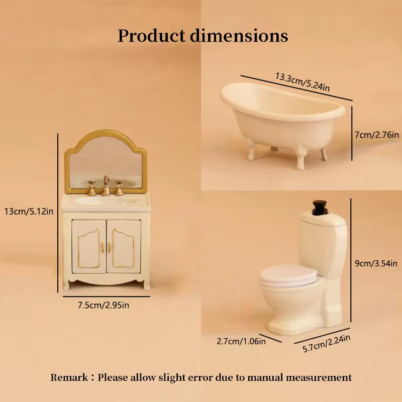 Modèle de meubles de salle de bain pour maison de poupée 1/12 : baignoire, toilettes, lavabo, armoire - Accessoires de décoration pour maison de poupée