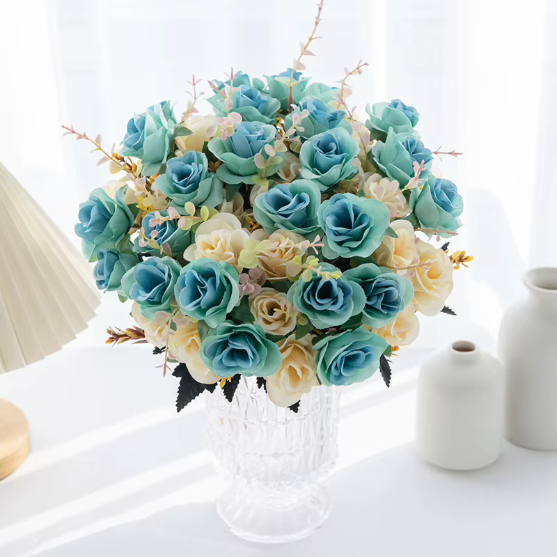 Mini Roses artificielles en soie à 12 têtes