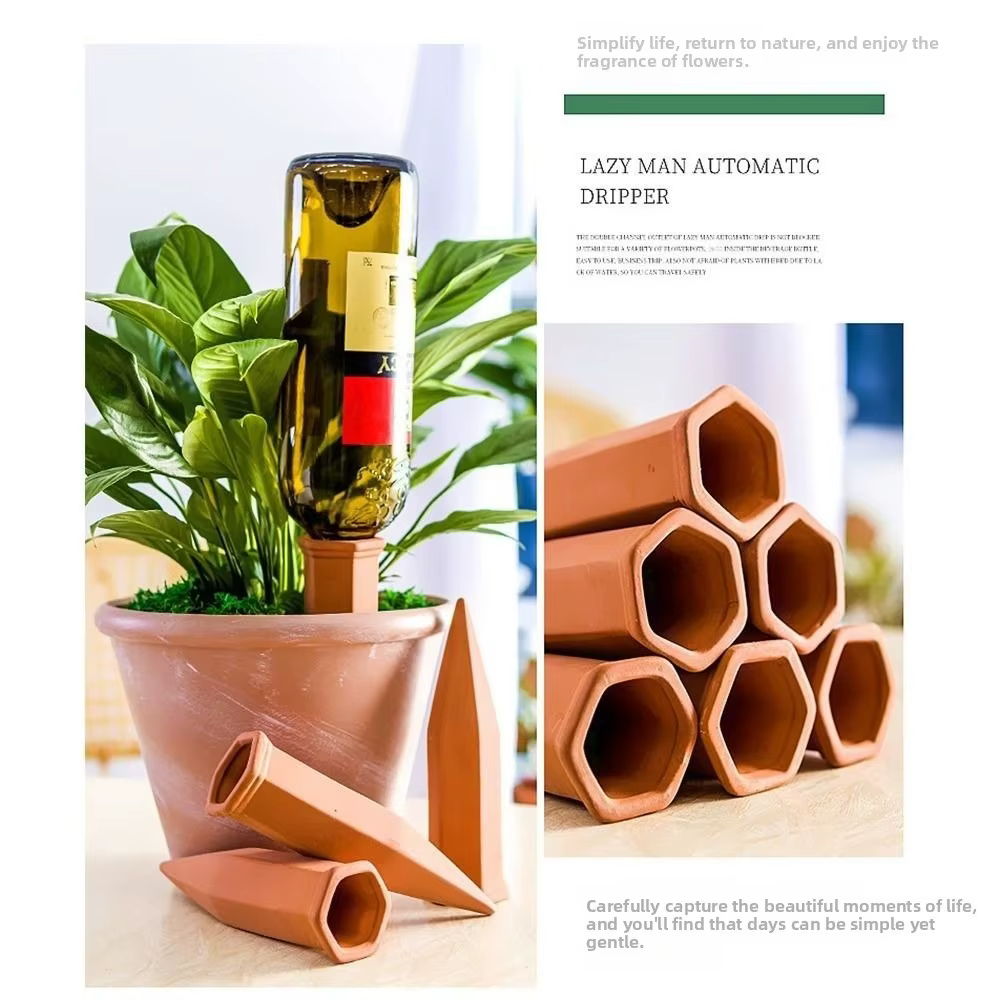Piquets d'arrosage automatique hexagonaux en terre cuite pour plantes – Système d'irrigation goutte-à-goutte sans effort