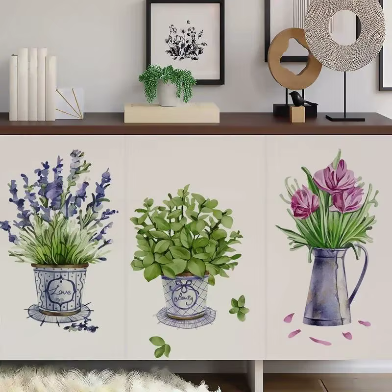 Autocollant mural pour Pots de fleurs aquarelle