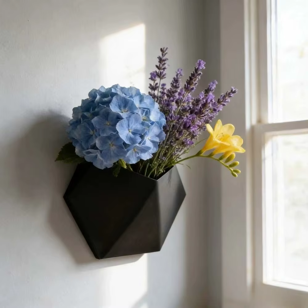 Pot de fleurs mural hexagonal avec trous de fixation