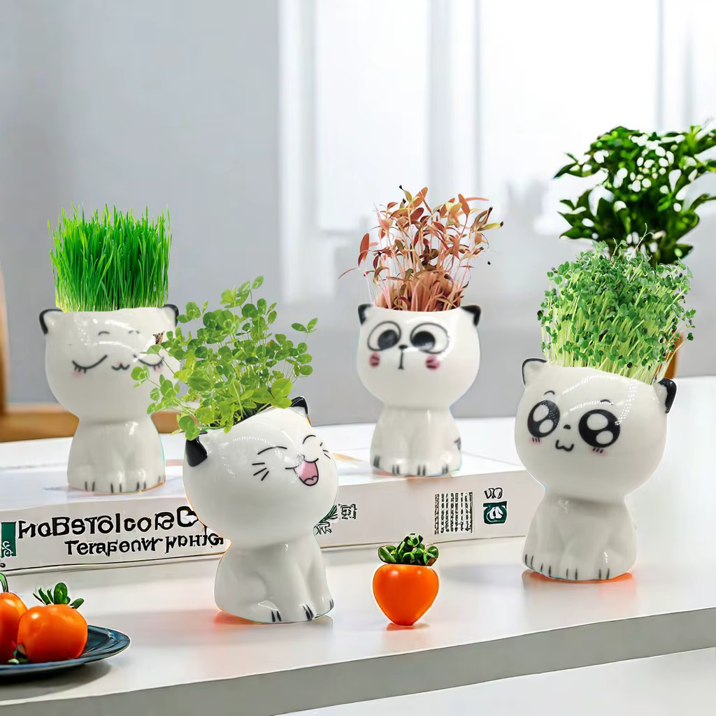 Pot de fleurs en céramique en forme de chat