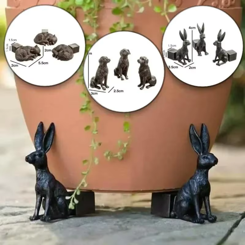 3 pièces Pot de fleur pieds support extérieur jardin résine Pot pied plante bonsaï supports forme animale chat chien lapin Pots de plantes Risers Pad