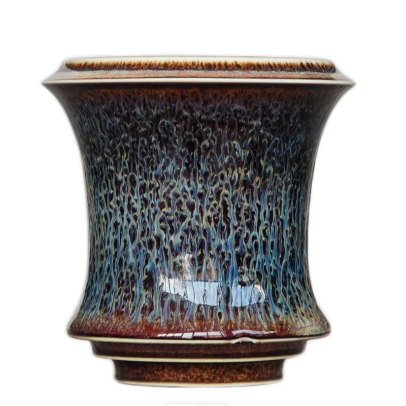 Pot en porcelaine bleue ronde émaillée pour racines