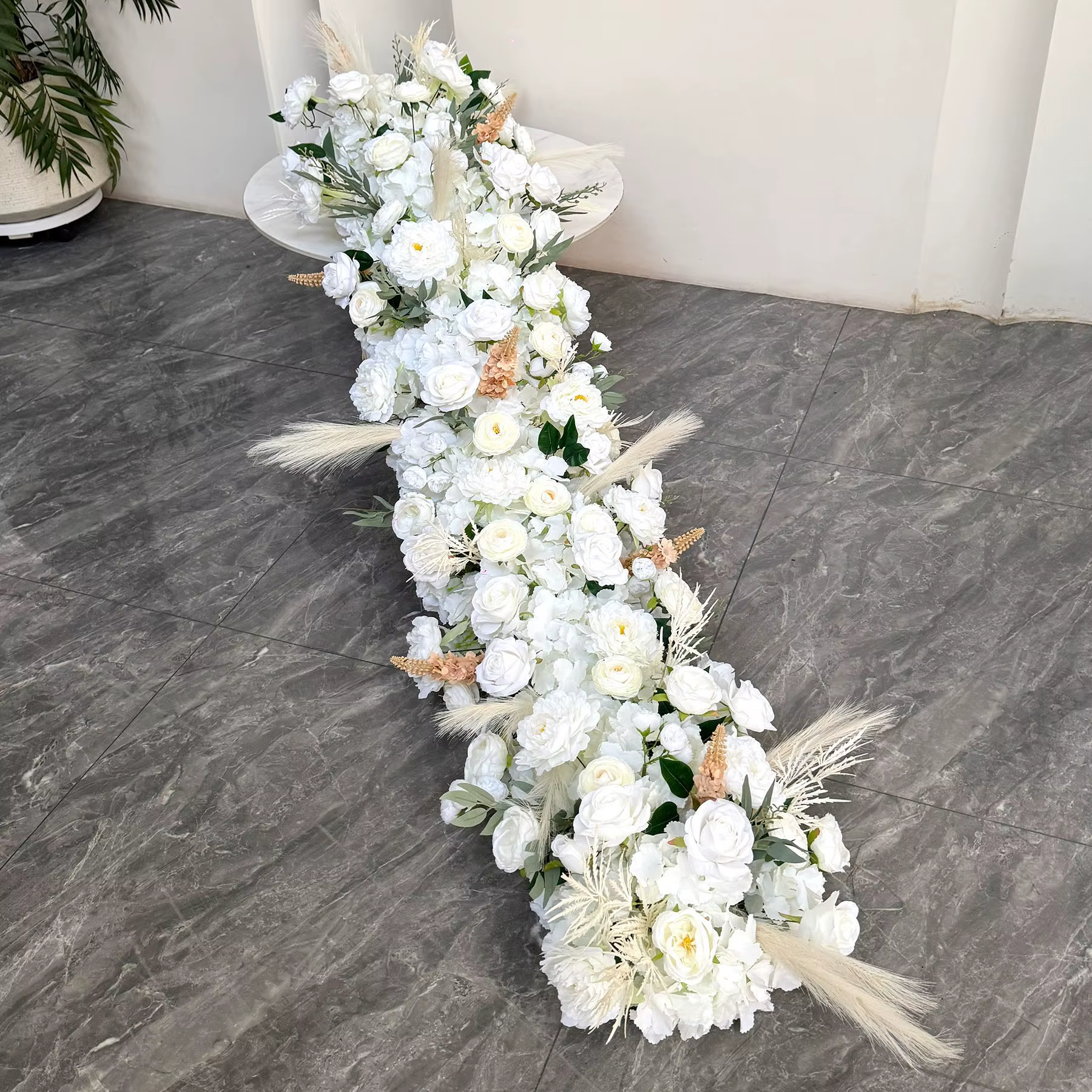 Uflower 100/200 cm blanc Rose vert feuille artificielle longue chemin fleur rangée