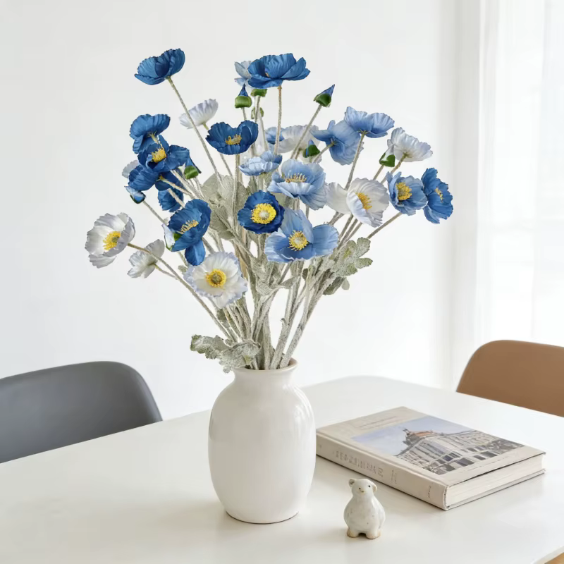 Fleur artificielle pavot floqué de 60 cm pour centre de table