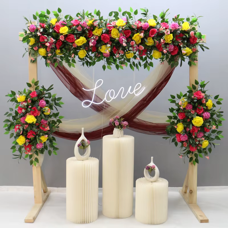 Guirlande de fleurs artificielles feuilles d'olivier et roses
