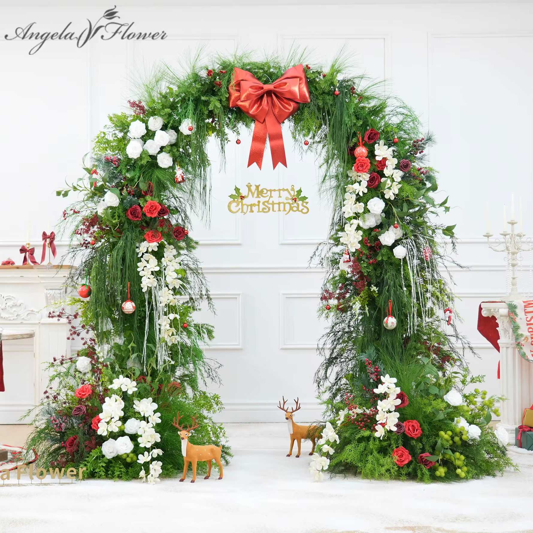 Angela Flower A9039 Mori série de noël Rose verdure Arrangement Floral arc décor nouvel an passerelle florale coureur accessoires de fête