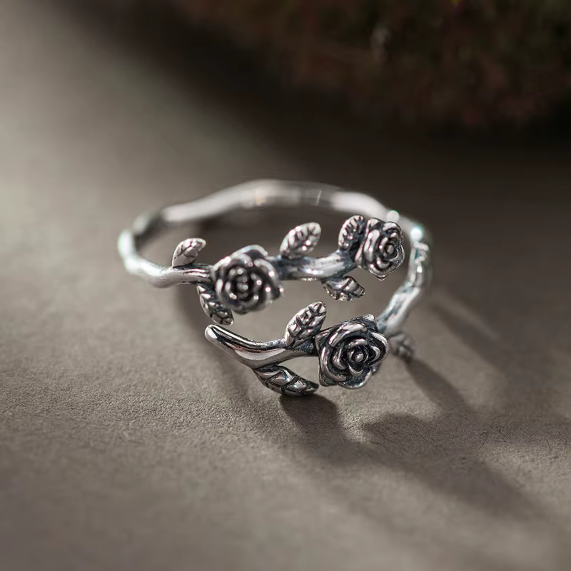 Bague Fleur Élégante en Argent Sterling 925 Buyee, Bague Ouverte Rose pour Femme et Homme, Bijoux Fins Tendance pour Couples, Cadeau Idéal