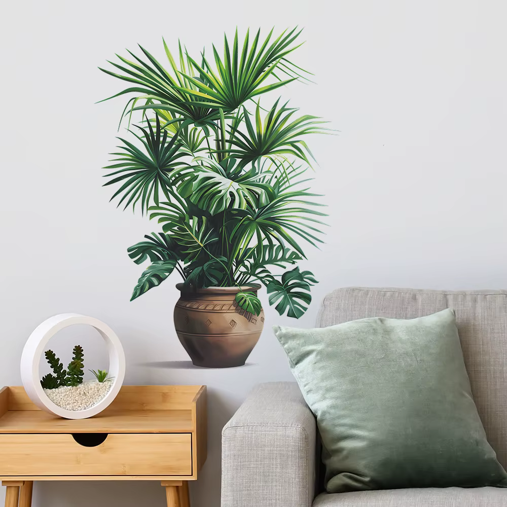 Autocollant mural auto-adhésif en Pot de plante verte
