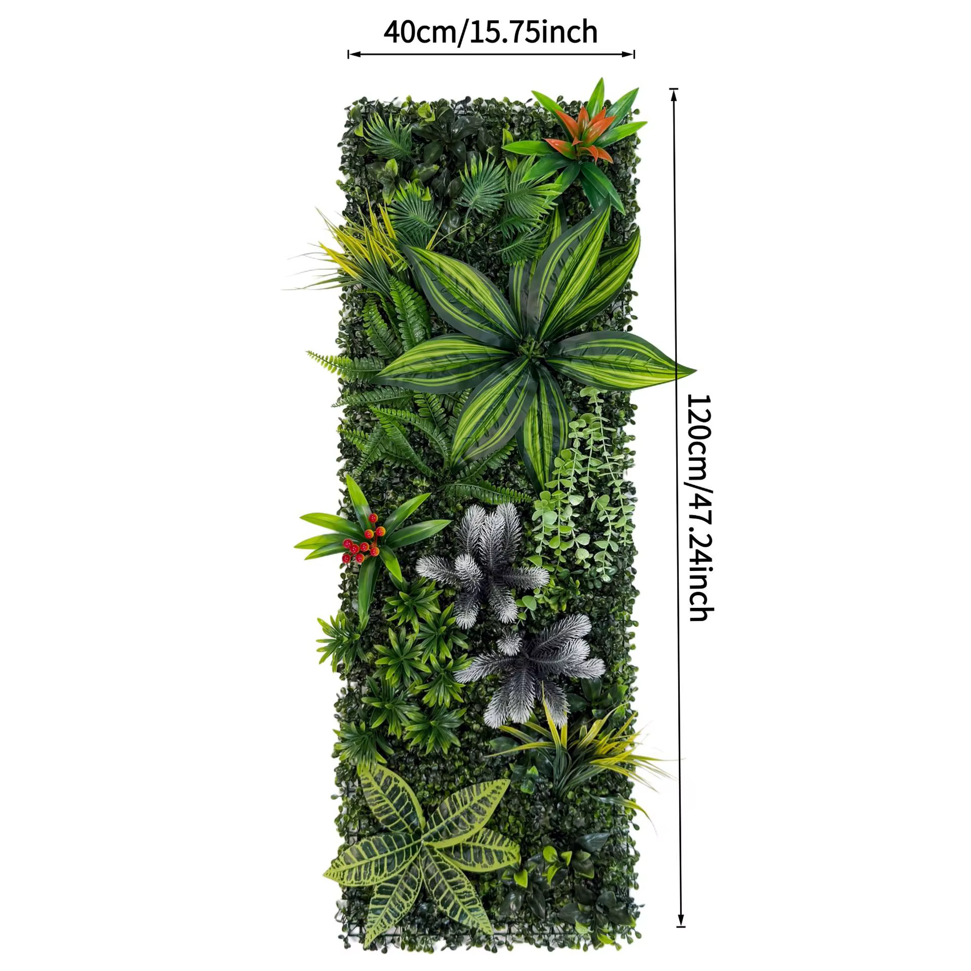 Panneau mural végétal artificiel 40x120cm avec herbe et fleurs